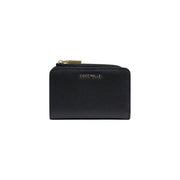 Coccinelle black leather zip wallet for women made of textured leather with secure zip closure