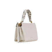 Coccinelle white leather handbag with braided handle gold-tone hardware and shoulder strap in off-white color