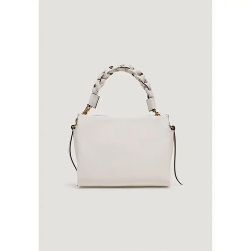 A sleek white leather coccinelle handbag with braided handle and gold-tone hardware with shoulder strap