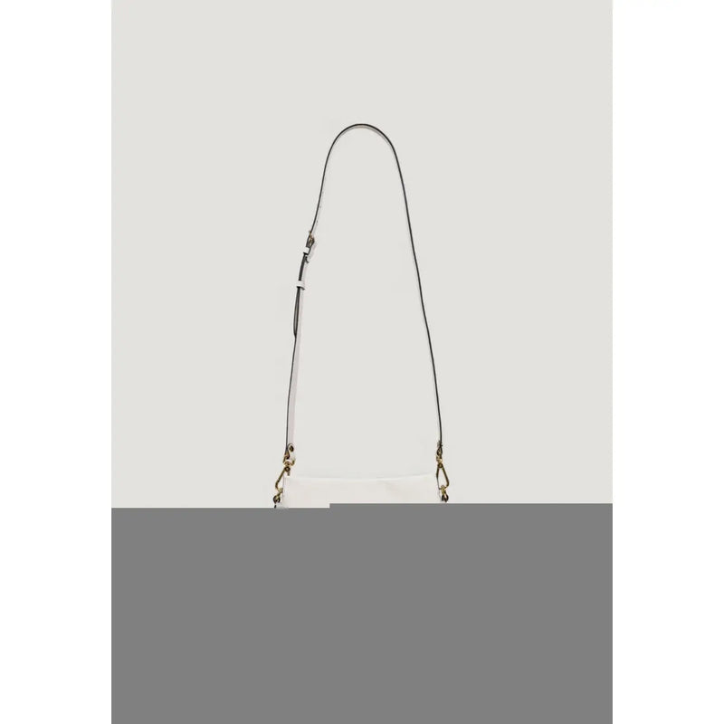 Coccinelle white leather crossbody bag with black shoulder strap and gold-tone hardware for everyday use