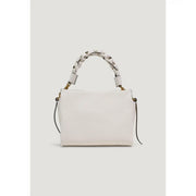 A sleek white leather coccinelle handbag with braided handle and gold-tone hardware with shoulder strap