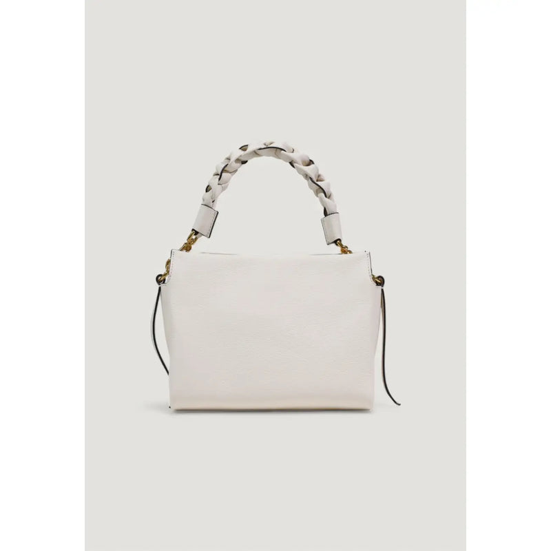 A sleek white leather coccinelle handbag with braided handle and gold-tone hardware with shoulder strap