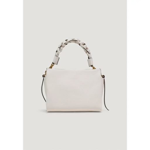 A sleek white leather coccinelle handbag with braided handle and gold-tone hardware with shoulder strap