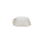 Coccinelle white leather shoulder bag with zip pocket featuring a sleek minimalist design and gold-tone hardware accents
