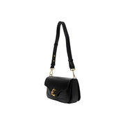Coccinelle women black leather crossbody bag 26 cm with gold-tone hardware and distinctive logo clasp