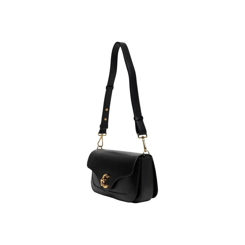 Coccinelle women black leather crossbody bag 26 cm with gold-tone hardware and distinctive logo clasp