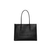 Black textured leather tote bag with embossed Coccinelle branding in the front by Coccinelle Women W40.5