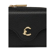 Black textured leather Coccinelle women wallet with gold-tone zipper and interlocking C logo clasp pockets w10 x h8.5