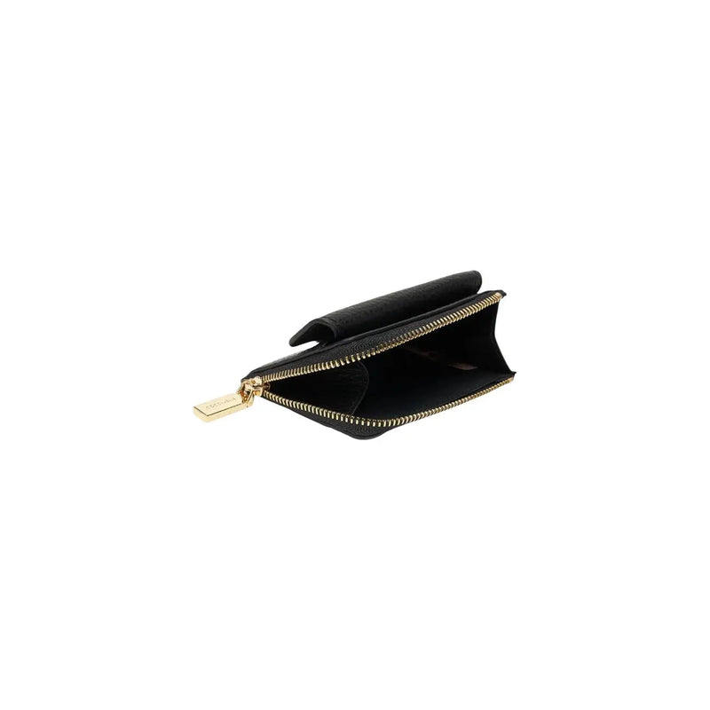 Black leather zippered wallet with gold-tone zipper and pull tab from Coccinelle women leather bag collection