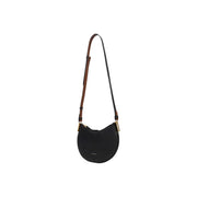 Black leather Coccinelle crossbody bag with contrasting brown strap gold-tone hardware and grey zip pockets 24x16x5cm