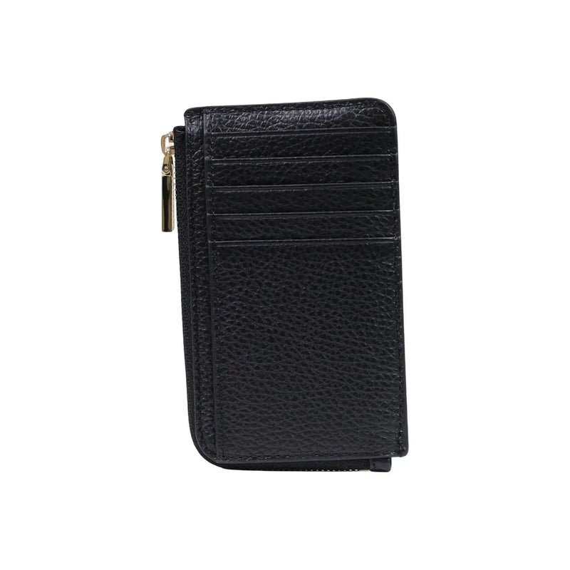 Black textured leather zip cardholder by Coccinelle with gold-tone zipper pull, size W13 H8.5 L0 centimeters