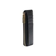 Black textured leather cardholder with gold-tone zipper and pull tab from Coccinelle women leather zip wallet collection