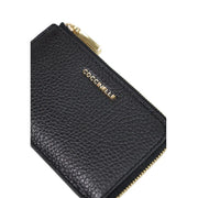 Black textured leather zip wallet with gold-tone hardware and coccinelle branding in size W13 H8.5 L0
