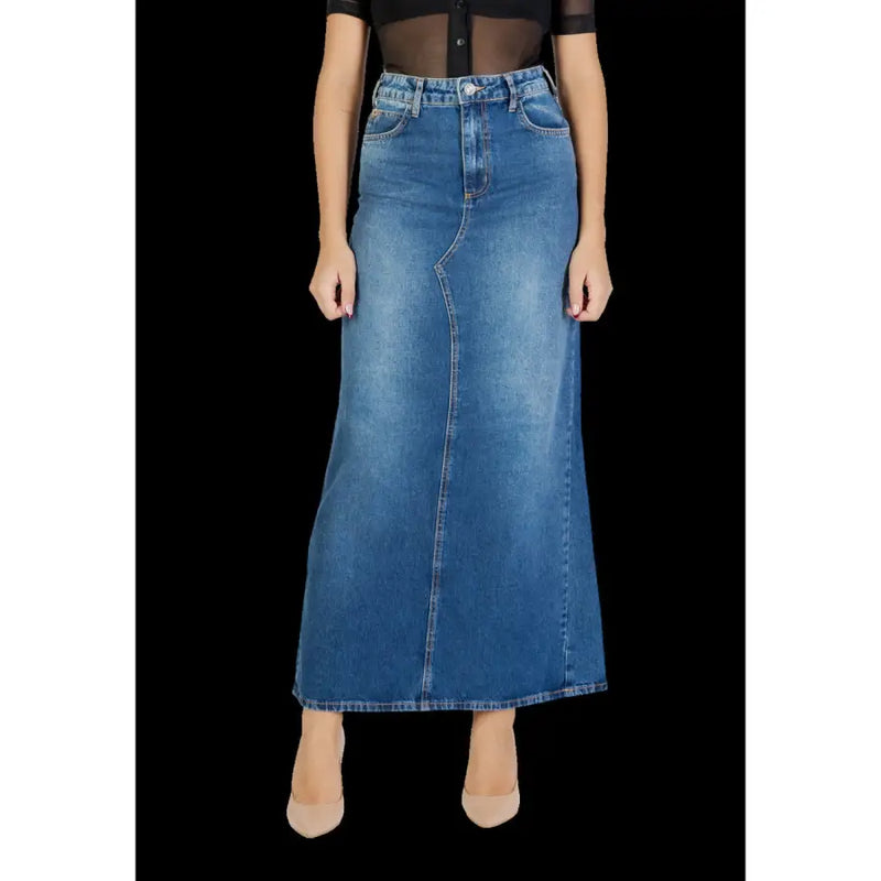 Jupe longue en jean bleu taille haute Colcci pour femme, ourlet droit