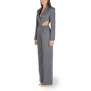 Colcci women grey striped two-piece suit with cropped blazer and wide-leg trousers in polyester fabric