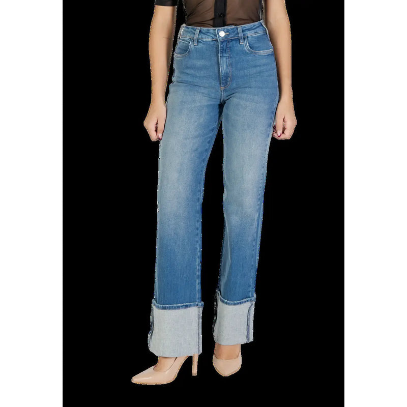 Colcci women jeans blue cotton slim fit high-waisted denim trousers with rolled cuffs and straight-leg cut