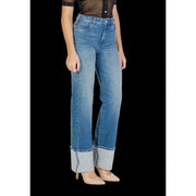 High-waisted blue cotton slim fit jeans for women by Colcci with rolled-up cuffs and a slim fit design