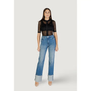 High-waisted blue cotton slim fit jeans with rolled cuffs for women by Colcci showing front view