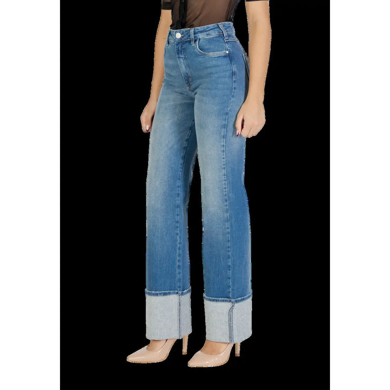 Colcci women jeans blue cotton slim fit high-waisted denim trousers with rolled cuffs