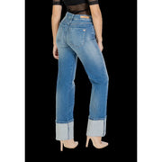 Back side of colcci women jeans blue cotton slim fit trousers with medium-wash denim and rolled cuffs