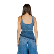 Colcci women light blue denim tank top with square neckline and fitted waistband article 036.11