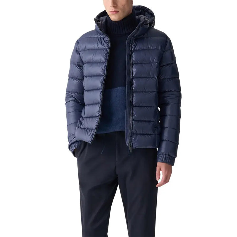 Navy blue quilted puffer jacket with hood made of polyamide by Colmar Originals for men
