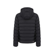 Colmar originals puffer jacket for men in black with quilted design and attached hood, front view