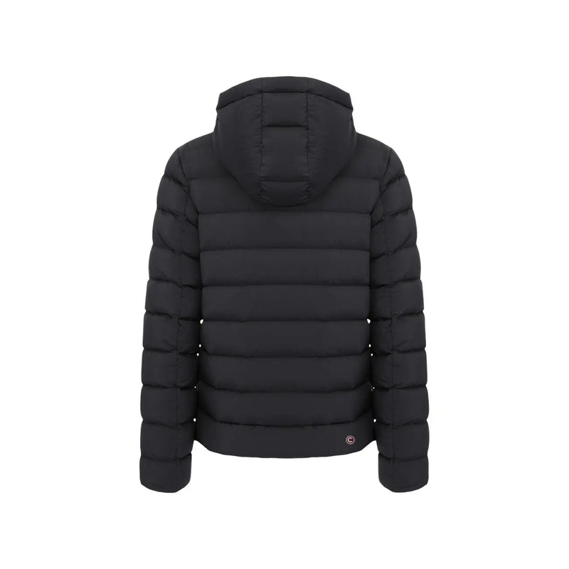 Colmar originals puffer jacket for men in black with quilted design and attached hood, front view