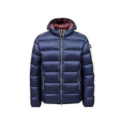 Doudoune Colmar Originals pour homme, bleu marine à rayures latérales blanches et intérieur doublé bordeaux, vue de face