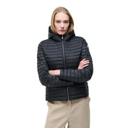 Doudoune matelassée à capuche noire pour femme Colmar Originals, en nylon, avec fermeture éclair argentée sur le devant