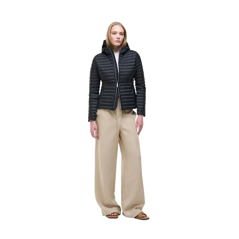Doudoune matelassée noire pour femme Colmar Originals, avec capuche et fermeture éclair sur le devant, en nylon, idéale par temps froid.
