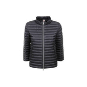 Black quilted puffer jacket with stand-up collar and silver zipper from Colmar Originals women nylon hooded jacket collection