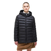 Schwarze, gesteppte Damen-Daunenjacke von Colmar Originals mit Kapuze, Reißverschluss vorne und zwei Seitentaschen