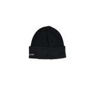 Columbia cap ribbed knit beanie for men in black with folded cuff and white embroidered logo, side view