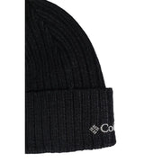 Columbia cap black ribbed knit beanie with folded cuff and white embroidered logo, front view