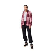 Columbia Sweat à capuche zippé pour homme en polaire à carreaux bordeaux et rose, en polyester doux et texture confortable.