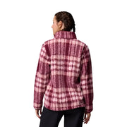 Columbia Sweat à capuche zippé rose en polaire pour homme, en polyester à carreaux bordeaux et rose, avec une texture douce et moelleuse.