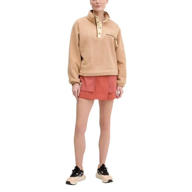 Columbia Women Beige Turtleneck Sweatshirt with Pockets