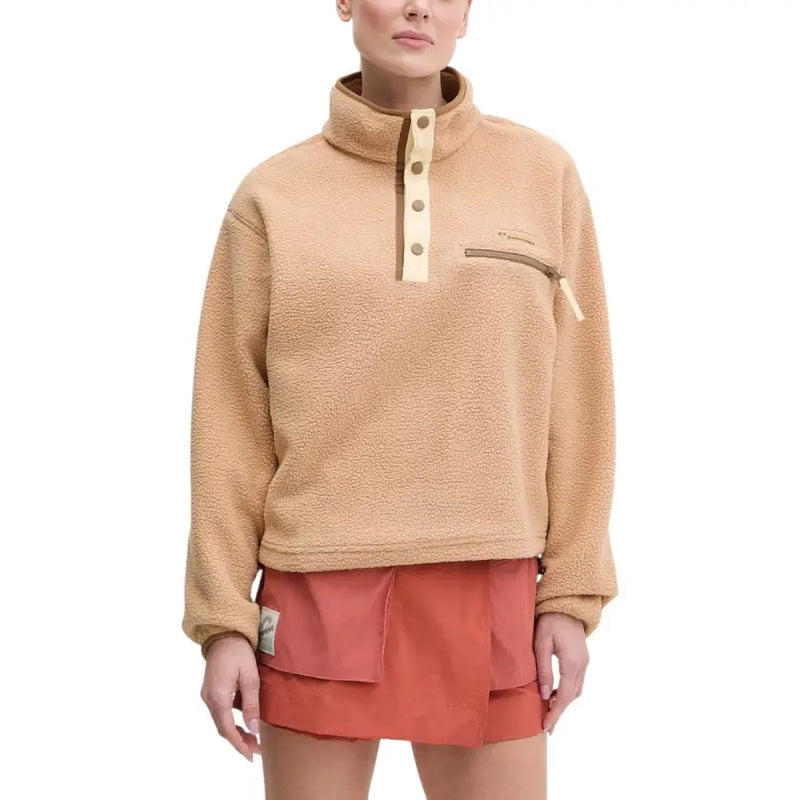 Columbia Women Beige Turtleneck Sweatshirt with Pockets