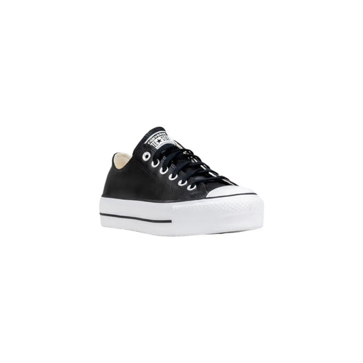 Converse Schwarze Damen-Plateau-Sneaker aus Leder mit weißer Gummisohle und Zehenkappe im klassischen Design