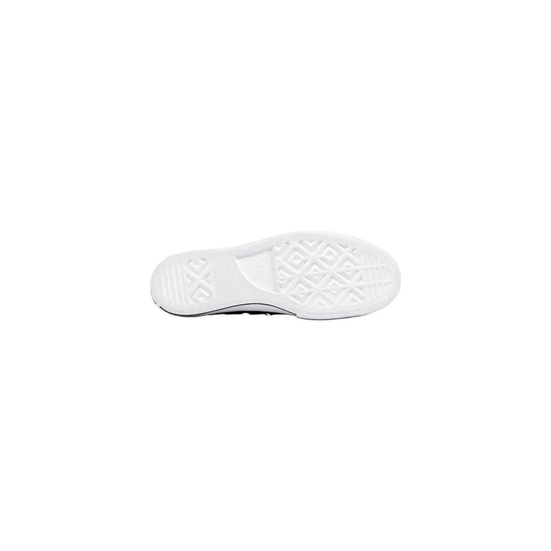 White rubber sole with classic diamond tread and converse logo embossed near heel of converse women black leather platform sneakers