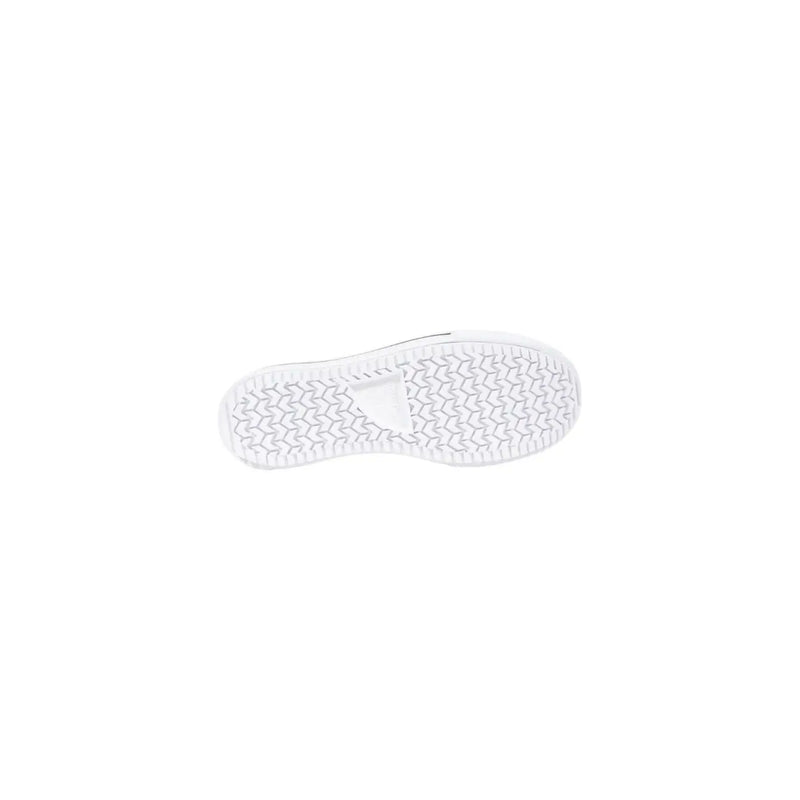 Back side of converse women black platform fabric sneakers showing white rubber sole with textured zigzag pattern and label
