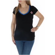 Converse women cotton black v neck tee with blue trim and pink star logo short sleeves casual wear