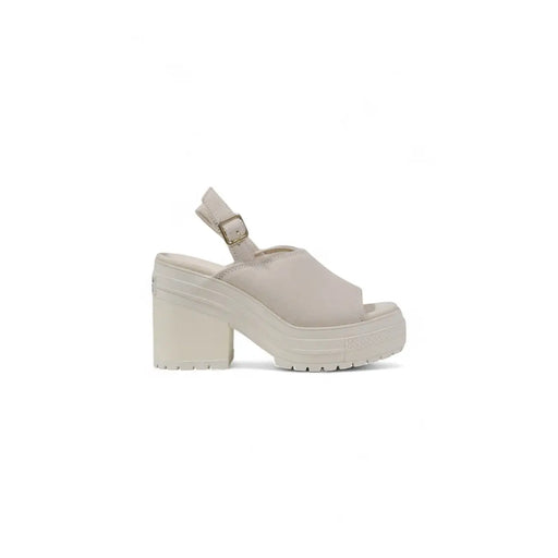 Converse Beige Chuck 70 Damen-Ledersandalen, cremefarbene Plateau-Sandalen mit dickem Blockabsatz und verstellbarem Knöchelriemen