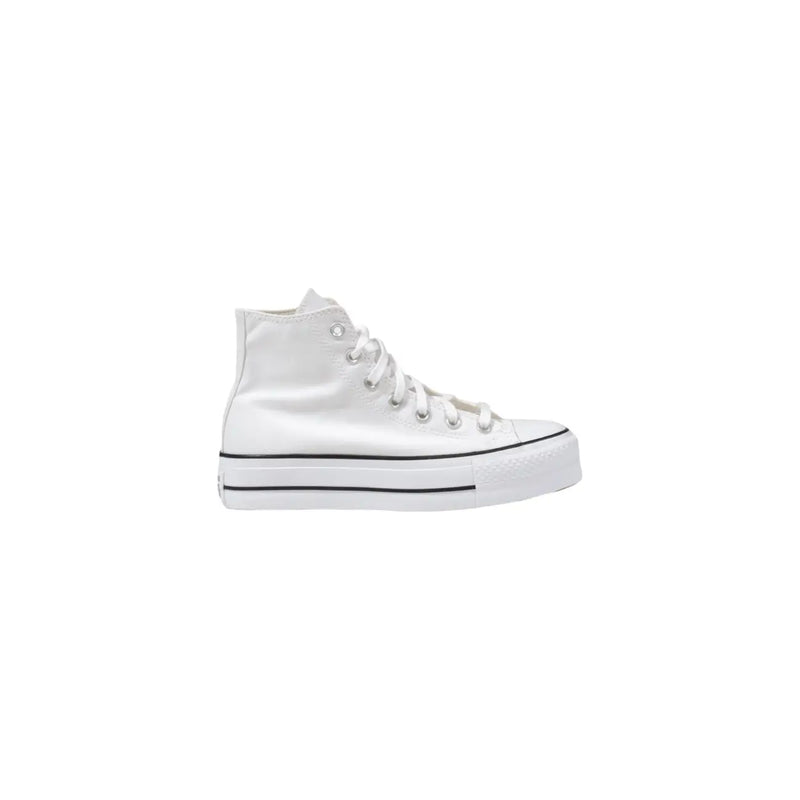Converse women sneakers white textile high-top platform sneaker with black rubber sole stripe and matching laces