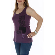 Converse women tank top purple cotton sleeveless features a black cat graphic wearing a converse all star outfit