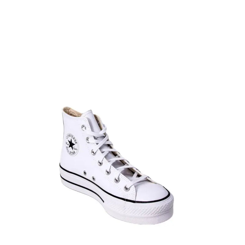 Converse Women White Platform High-Top Sneakers with Black Star Logo