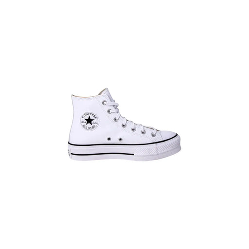 Weiß Converse Damen-Polyurethan-Plateau-Hochtop Sneaker mit schwarzem Sternenlogo und Gummisohle