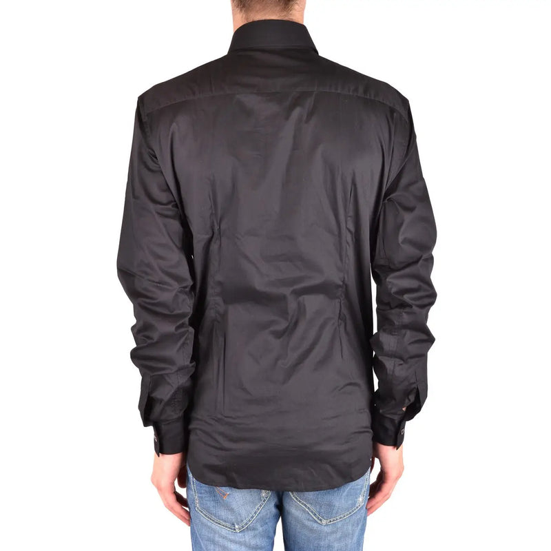 Costume National men black cotton long sleeve shirt with satin finish classic collar and buttoned cuffs