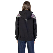 County of milan black cotton hooded sweatshirt for women with vibrant purple and pink embroidered wings on the back shoulders